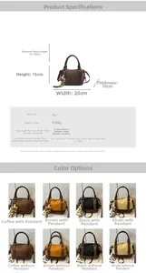 Detaillierte Übersicht der PU-Leder Boston Bag mit Maßen und vier Farbvarianten