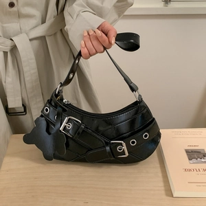 Retro PU Leather Underarm Hobo Bag For Women Glossy Crescent Shape With Buckle Straps And Animal Charms Minimalist Style
