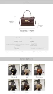 Detailed view of PU leather crossbody bag with size specifications and six color options