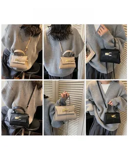 Detail shots of beige and black leather crossbody bags with metal buckle and shoulder straps