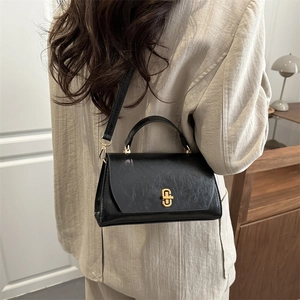Chic black crocodile embossed leather crossbody handbag with gold twist lock for women