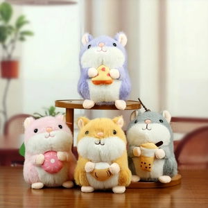 Cute Hamster Plush Toy Stuffed Animal Holding Food Donut Pizza Nuts Milk Tea Bag Charm Keychain Doll For Kids Girls Gift