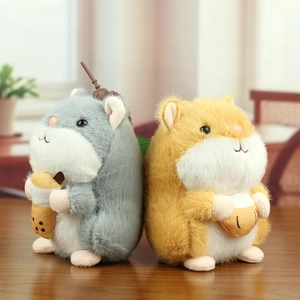 Cute plush hamster keychain set featuring grey milk tea and orange nut varieties