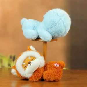Detail of plush sleeping panda dolls with soft fluffy texture and cute sitting posture