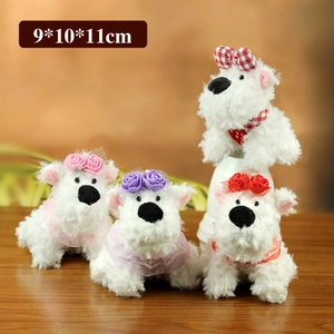 Set of four cute Westie plush dog keychains with flower headbands and lace collars