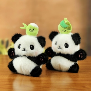 Cute panda plush keychains with cartoon bamboo and carrot hats for bags and gifts