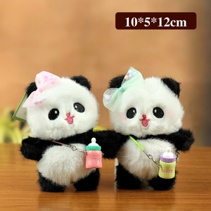 Porte-clés panda en peluche avec nœuds et biberons, pendentifs doudou doux de 10x5x12cm