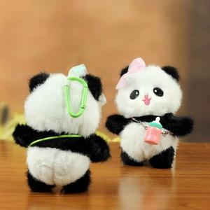 Lot de porte-clés panda en peluche avec biberon rose et nœud pour décoration de sac