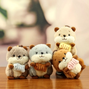 Cute Otter Plush Keychain Soft Stuffed Animal Doll Holding Fish Bag Pendant Cartoon Otter Key Ring For Kids Girls Birthday Gift