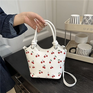 Borsa A Secchiello Da Donna In Pelle PU Con Stampa Ciliegia Manico A Nodo Tracolla Regolabile Borsetta Per Ragazze