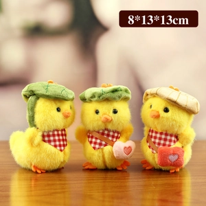 Three cute yellow duck plush keychains wearing hats and scarves, size 8x13x13cm