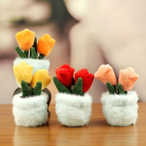 Plush Tulip Potted Plant Keychain Pendant Soft Stuffed Flower Toy For Bag Decoration Cute Desktop Ornament Floral Gift