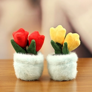 Cute plush tulip flower pot pendants in red and yellow with soft corduroy leaves