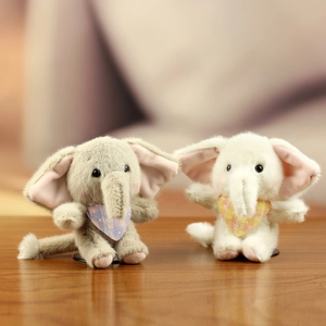 Cute gray and white elephant plush keychains with printed neck scarves for backpacks