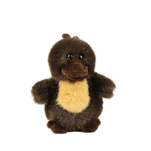 Porte-clés peluche ornithorynque mignon en marron et jaune avec fourrure douce et détails