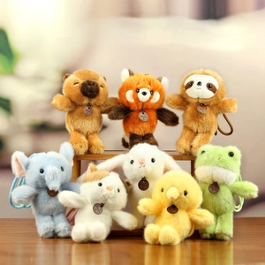 Cute Animal Plush Keychain Pendant Capybara Red Panda Koala Elephant Frog Rabbit Cat Chick Soft Stuffed Doll Bag Charm Toy For Kids Gift