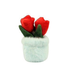 Plush tulip potted pendant toy with red flower buds and a soft blue furry base