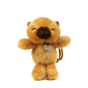 Cute plush stuffed animal with fashion charm necklace, soft brown faux fur panda toy