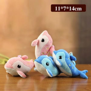 Cute pink and blue dolphin plush keychains with star embroidery for bags or gifts