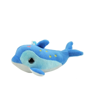 Blue and white plush dolphin pendant with star and heart embroidery and hanging strap
