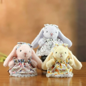 Peluche Lapin Aux Oreilles Tombantes Douce Poupée De Lapin En Robe À Fleurs Avec Nœud En Dentelle Pour Cadeau D Anniversaire