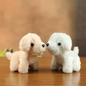 Realistic curly teddy dog plush toy pendant in cream and white faux sheepskin fur