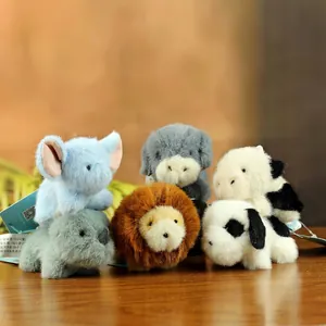 Mini Plush Animal Keychain Charms Soft Stuffed Small Elephant Rhino Dog Lion For Bag Car Hanging Decor Gift