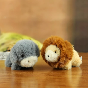 Cute plush stuffed animal set featuring grey puppy and brown lion in soft fluffy material