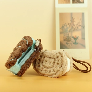 Süßer Katzen-Plüsch-Sandwich-Keks-Geldbeutel-Schlüsselanhänger mit Stickerei und Lanyard