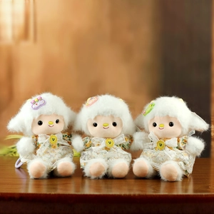Cute Sheep Plush Toy Pendant Wearing Floral Lace Dress Lamb Stuffed Animal Doll Bag Accessory For Kids Girls
