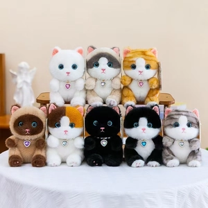 Plush cat doll set with large blue sequin eyes and heart pendants in eight fur colors