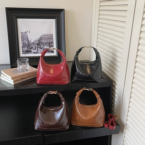 Retro hobo handbags in four colors with glossy finish and chic metallic buckle