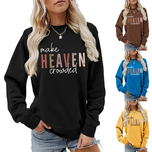 Detailed view of make heaven crowded sweatshirts in black, brown, blue and yellow colors