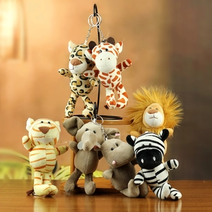 Jungle Animal Plush Keychain Mini Stuffed Lion Tiger Elephant Zebra Hippo Leopard Giraffe Doll Backpack Charm Bag Pendant Gift