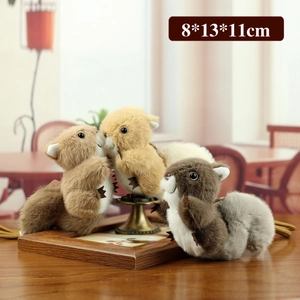 Porte-clés écureuil en peluche mignon, marron et gris, taille 8x13x11cm pour sacs