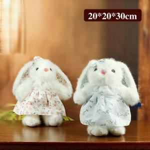 Coppia di conigli di peluche bianchi in abiti Lolita floreali e fiocchi, bambole 30cm