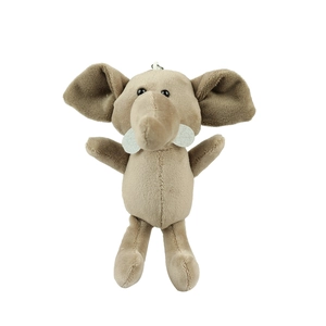 Cute khaki elephant plush toy keychain with metal clip and detailed ivory tusks