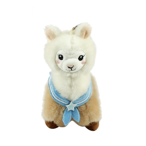 Cute alpaca plush keychain with sailor collar and star detail on white background