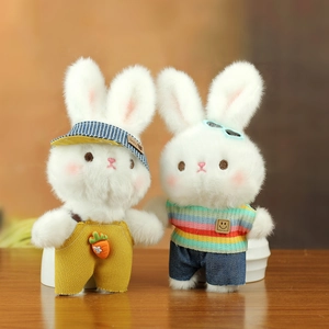 Cute plush rabbit pendant dolls with striped outfits and carrot accessories