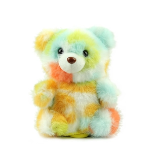Colorful tie-dye plush teddy bear keychain toy with soft long-fiber faux fur
