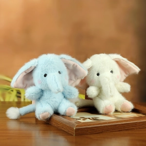 Cute plush elephant keychain toy for backpacks in soft blue and off-white fluffy fabric