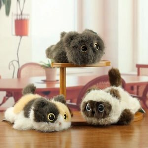 Plush Cat Toy Stuffed Animal Keychain Soft Faux Fur Realistic Kitten Doll For Bag Hanging Ornament Gift