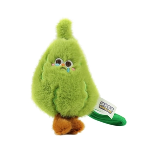 Pendentif peluche brocoli vert avec visage triste brodé et lanière porte-clés douce