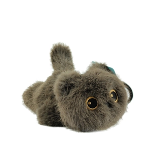Cute gray fluffy cat plush keychain accessory with embroidery eyes for bags