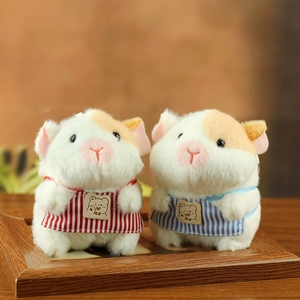 Cute Guinea Pig Plush Keychain Soft Hamster Toy Pendant Striped Apron Cartoon Stuffed Animal Doll Bag Hanging Decoration