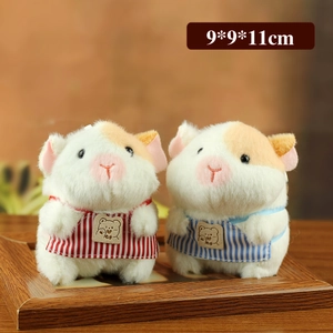 Cute plush guinea pig keychains in striped aprons, pair set, sized 9x9x11cm