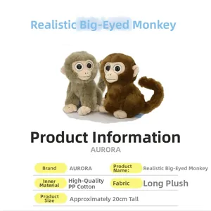 Close-up of 20cm plush monkey toy featuring big eyes, long plush fabric and PP cotton fill