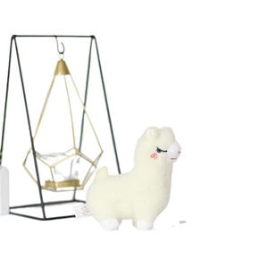 Cute white alpaca plush keychain with soft fluffy fur and embroidered face details