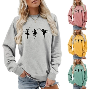 Detail view of cotton crewneck sweatshirts with three dancing ballerinas silhouette print