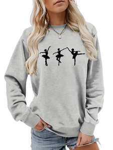 Detail of three black ballet dancers print on light gray round neck sweatshirt